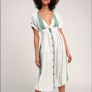 O'Neill White and Green Button-Down Dress